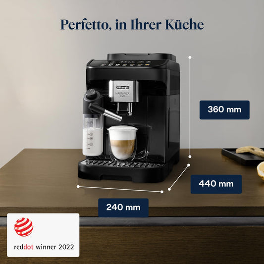 Magnifica Evo ECAM292.81.B-Perfetto Kaffeevollautomat 7 One-Touch-Getränke,Cappuccino,Espresso Kaffeemaschine,Soft-Touch-Bedienfeld,Schwarz