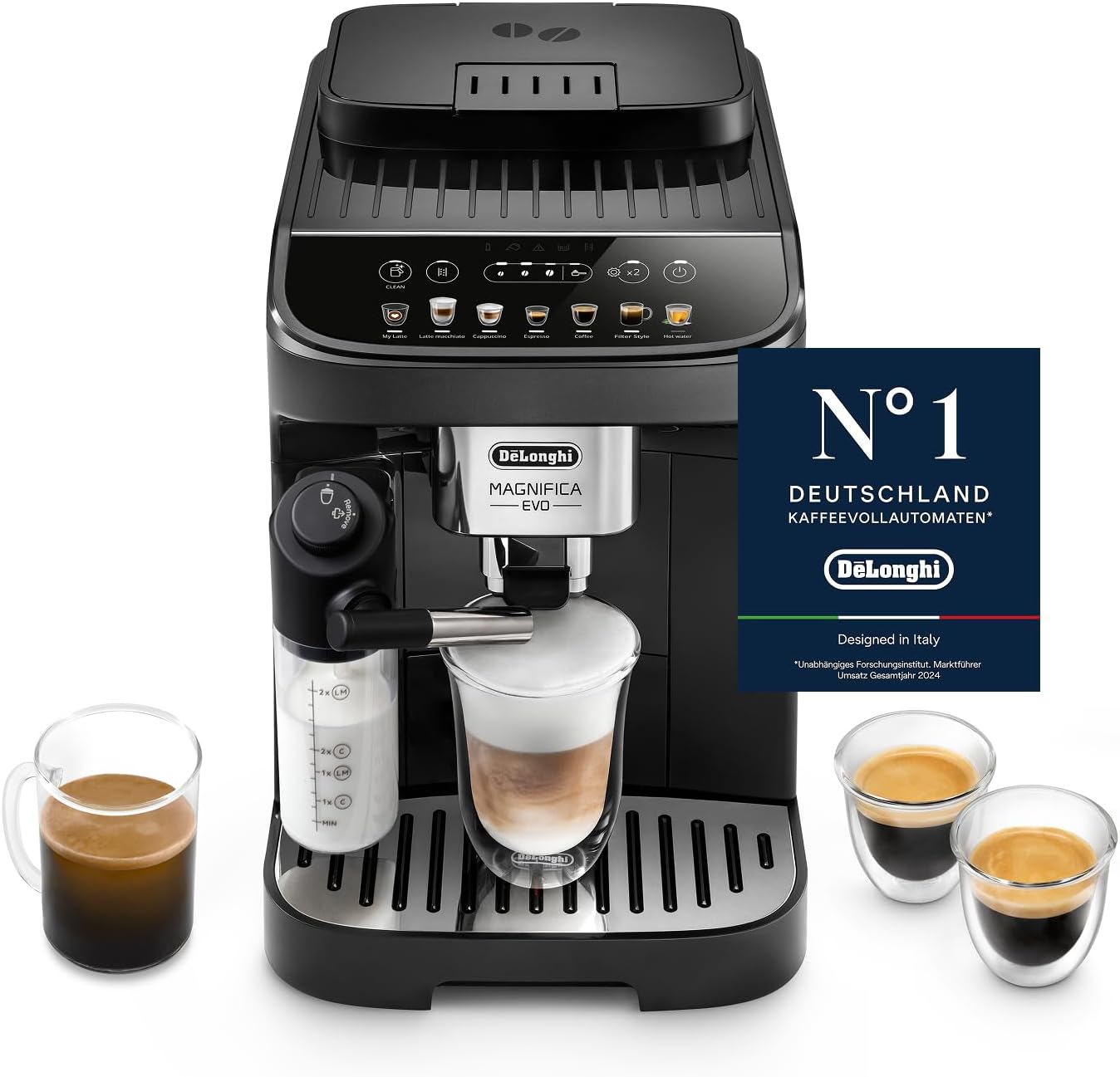 Magnifica Evo ECAM292.81.B-Perfetto Kaffeevollautomat 7 One-Touch-Getränke,Cappuccino,Espresso Kaffeemaschine,Soft-Touch-Bedienfeld,Schwarz