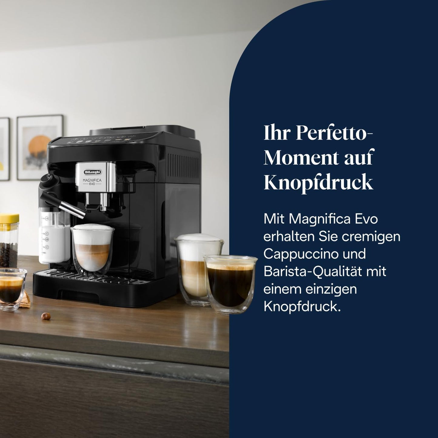 Magnifica Evo ECAM292.81.B-Perfetto Kaffeevollautomat 7 One-Touch-Getränke,Cappuccino,Espresso Kaffeemaschine,Soft-Touch-Bedienfeld,Schwarz