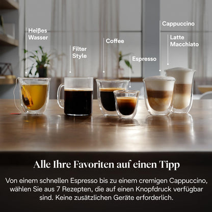 Magnifica Evo ECAM292.81.B-Perfetto Kaffeevollautomat 7 One-Touch-Getränke,Cappuccino,Espresso Kaffeemaschine,Soft-Touch-Bedienfeld,Schwarz